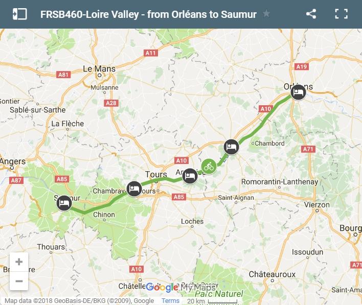 Map cycling route from Orleans to Saumur