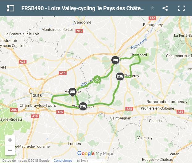 Map cycling routes through Loire valley castles