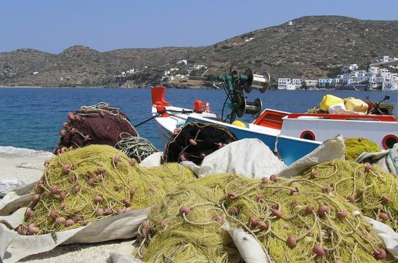 Fishing boats and nets Amorgos