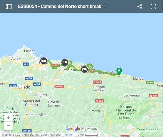 Map Camino Norte cycling from Oviedo to Santiago