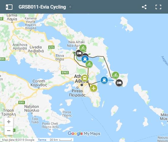 map cycling routes in Evia in Greece