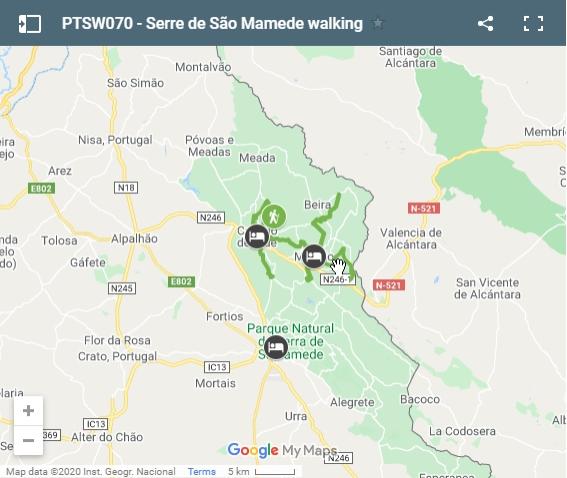 Map walking routes Serre de São Mamede 