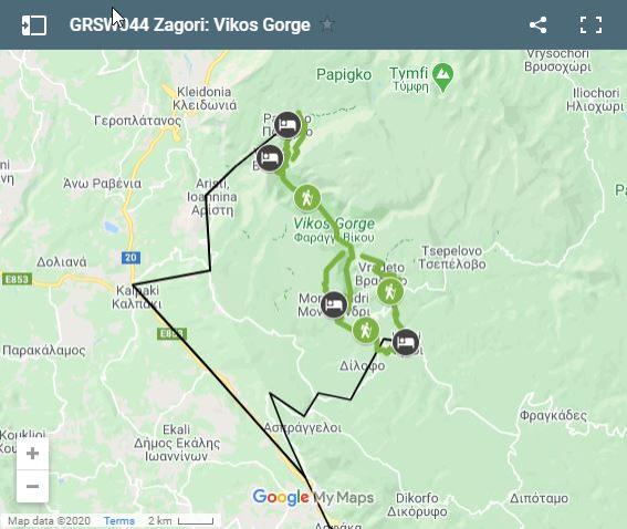 Map walking routes Viko Gorge