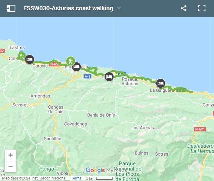 Map walking routes Asturias coast