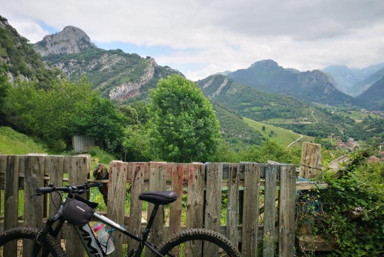 Bike on fence in Picos