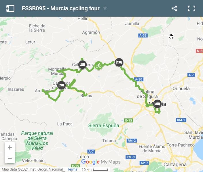 Map cycling routes in Murcia