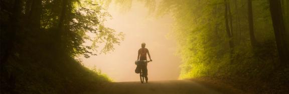Cyclist in the mist