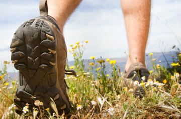 hiking boots and flowers