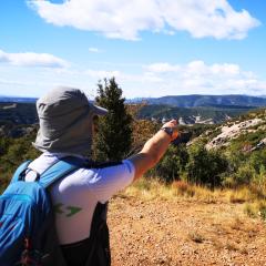 Hiker in autumn in Sierra de Guara