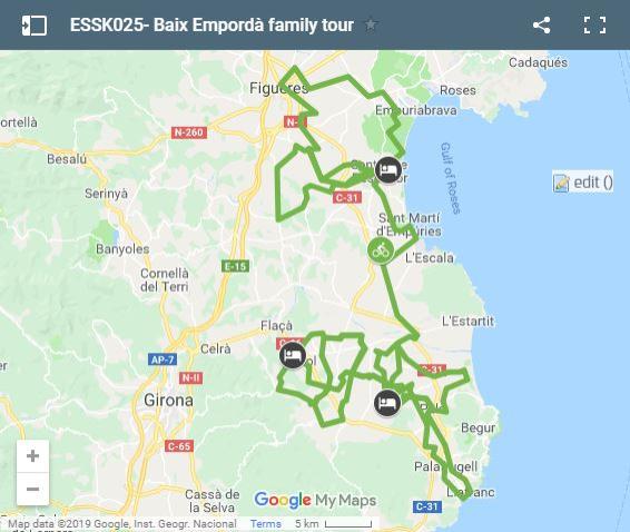 Map cycling routes for kids in Baix Emporda