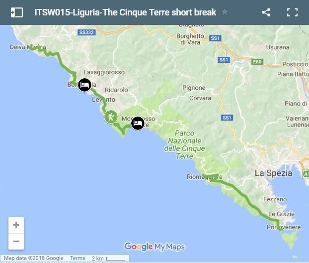 Map walking routes Liguria Cinque Terre