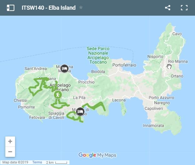 Map walking routes Elba Island