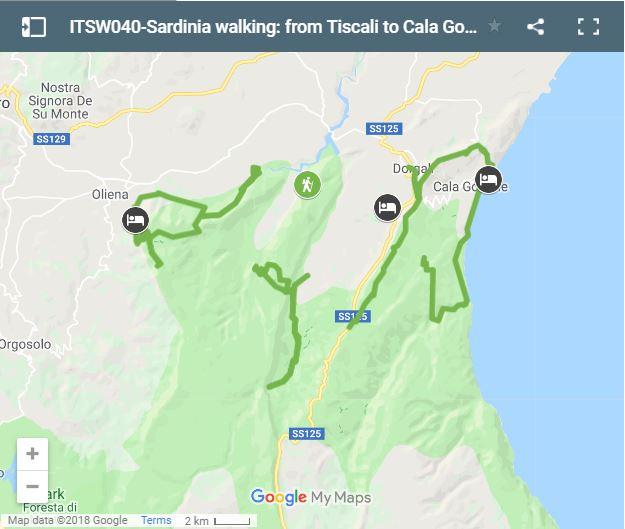 Sardinia Walking from Tiscali to Cala Gonone-MAP