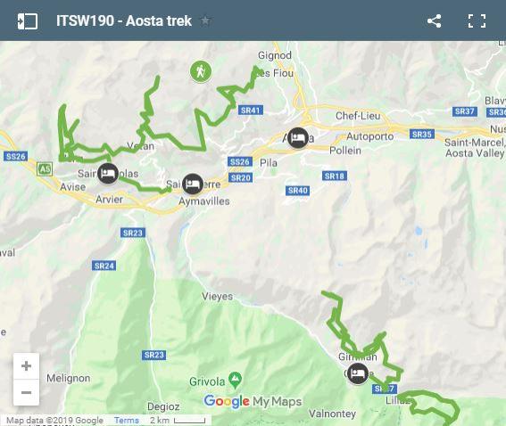 Map walking routes Aosta Valley