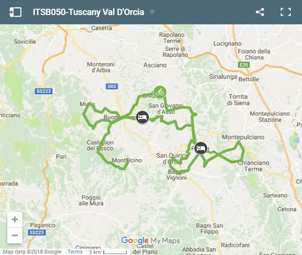 Map Val D'Orcia cycling routes