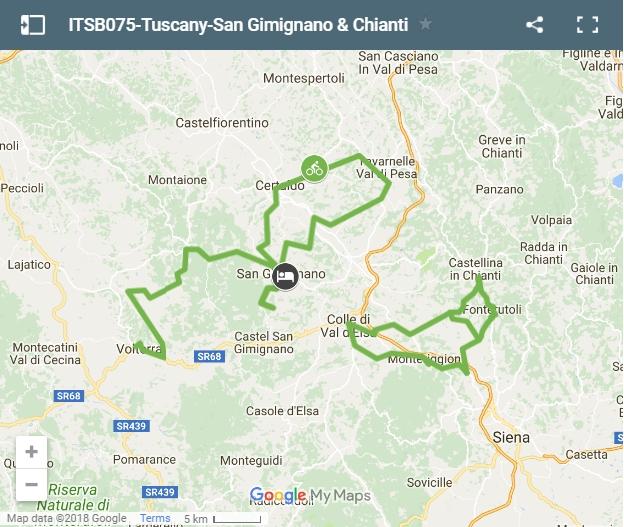 Map cycling routes san gimignano and chianti