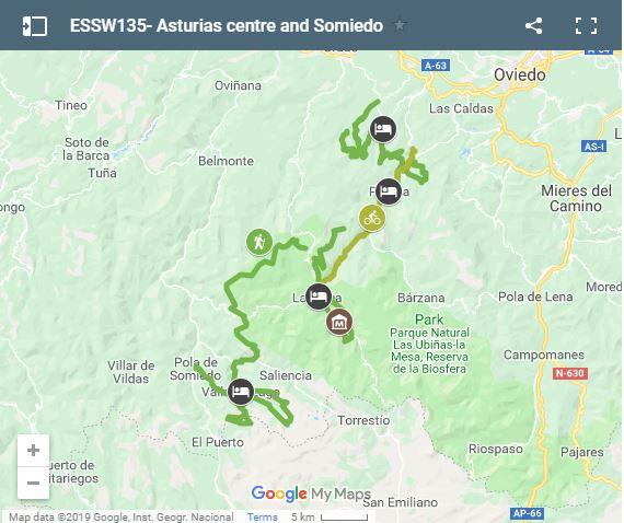 Map walking routes Somiedo and Teverga