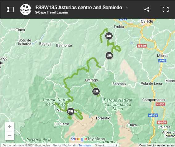 Map walking routes Somiedo and Teverga