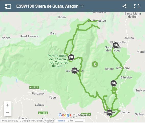 Map walking routes Sierra de Guara Aragon