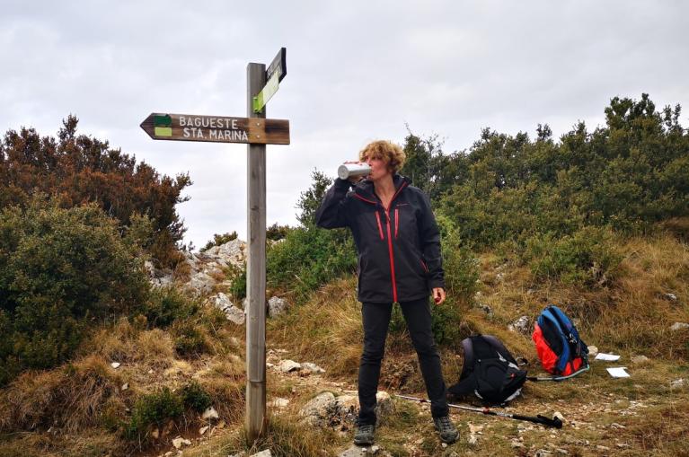 Hiker drinking water in Sierra de Guara