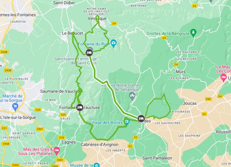 Map walking routes in La Provence and Vaucluse