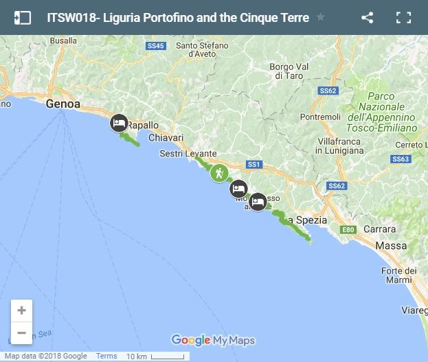 Map walking routes Liguria Portofino and Cinque Terre