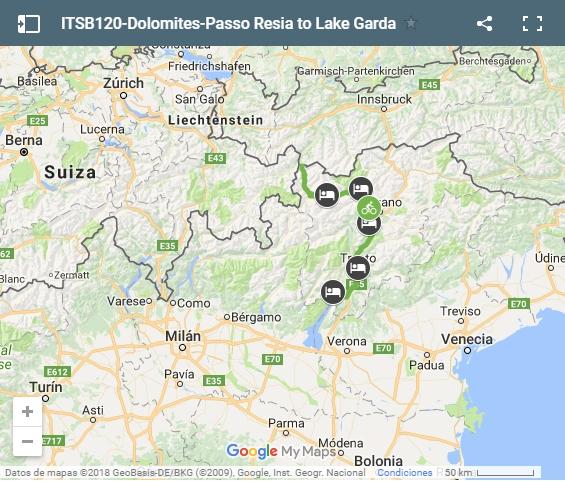 ITSB120-Dolomites-Passo Resia to Lake Garda cycling-map
