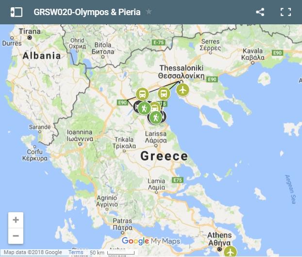 Mapa walking routes northern Greece-Olympos and Pieria