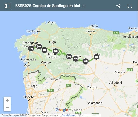 Mapa etapas Camino de Santiago en bici