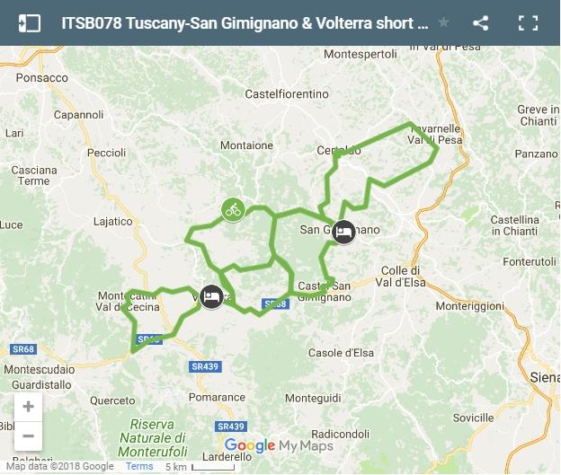 Map cycling routes tuscany san gimignano and Voleterra