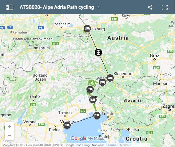 Map cycling route Alpe Adria Path
