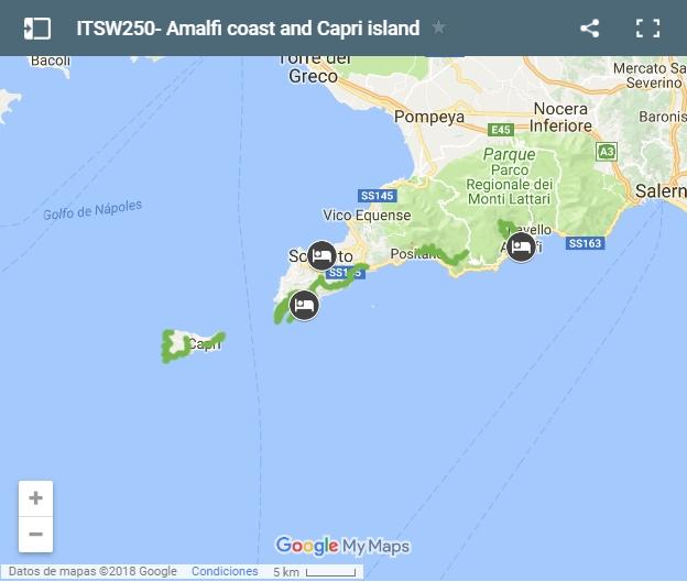 Map Amalfi and Capri walking tour