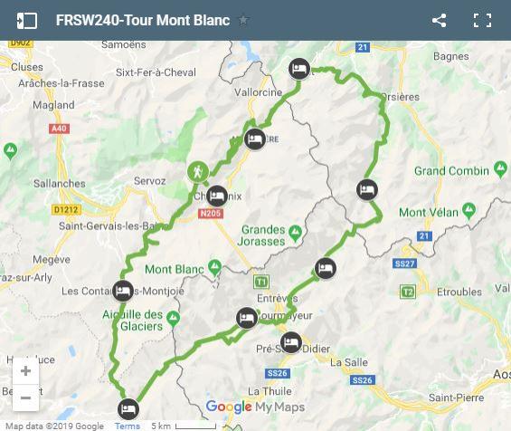 Map Tour Du Mont Blanc walking