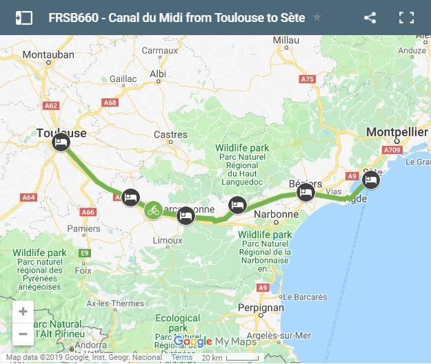 Map Canal du Midi cycling route
