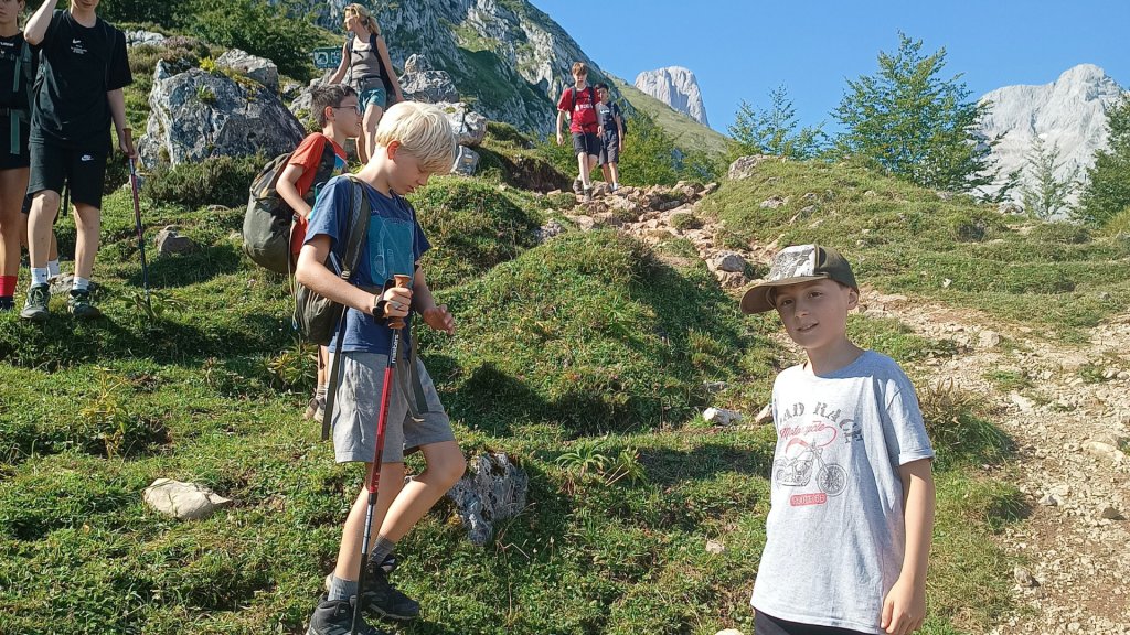 Group of kids walking down from Urriellu hut